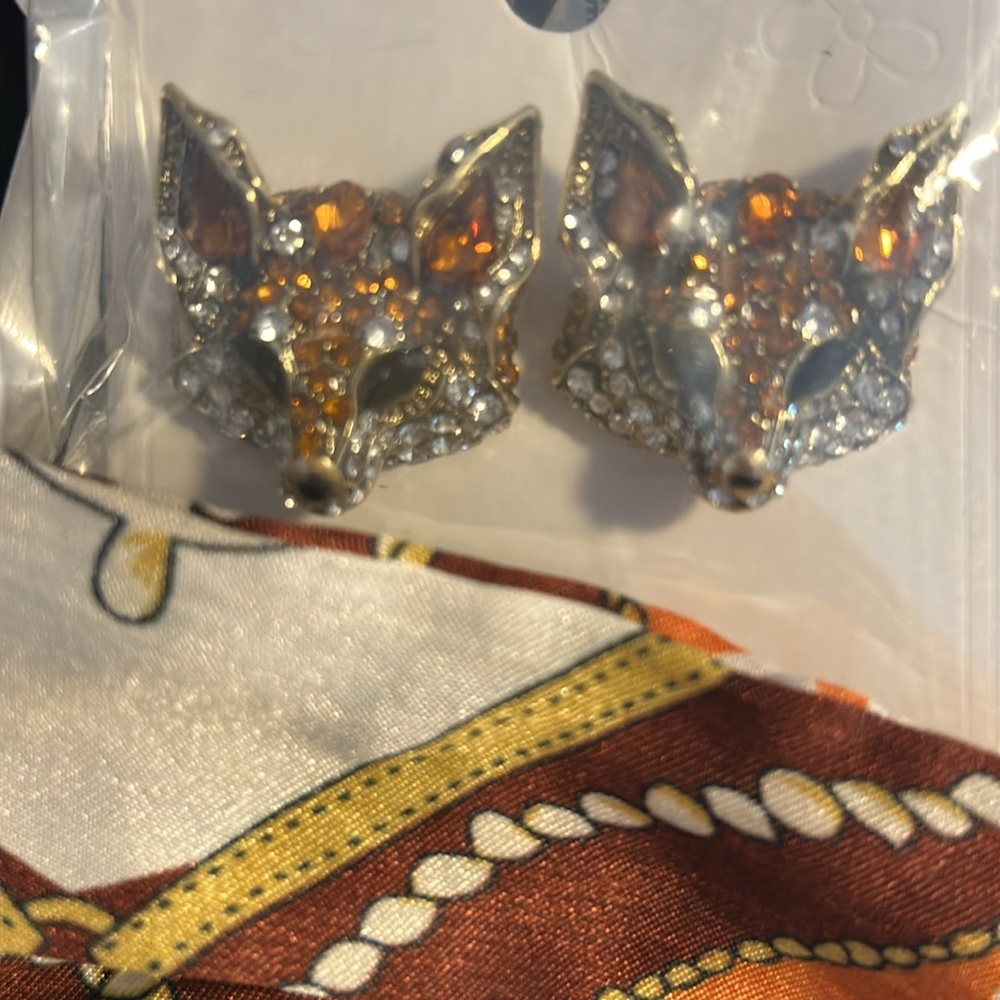 Fox Shaped Earrings with Gold and Silver Accents